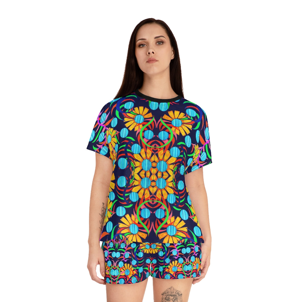 Ink Sunflower Short Pajama Set (AOP)