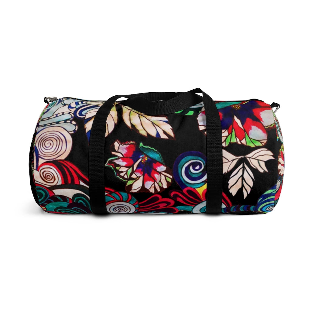 Artsy Floral Pop Black Duffel Bag