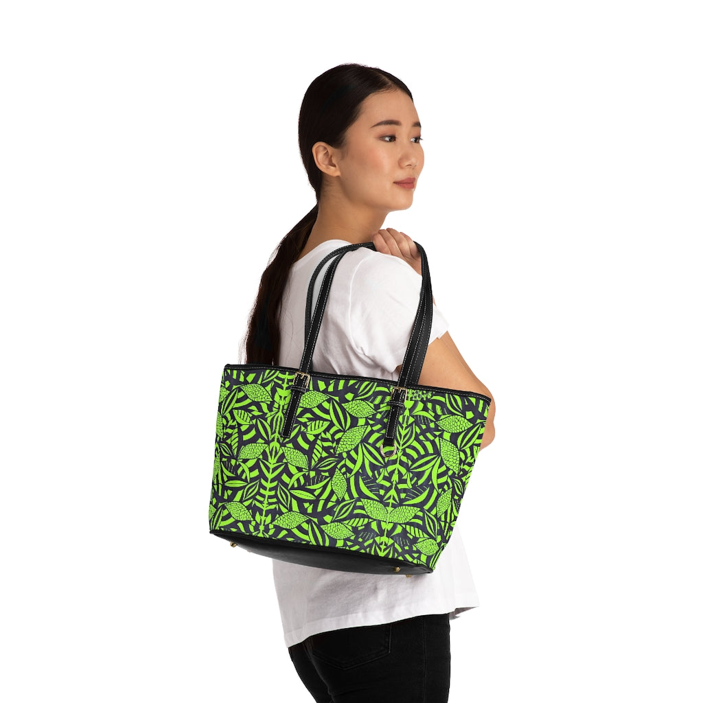 Lime Green Tropical Minimalist PU Leather Shoulder Bag