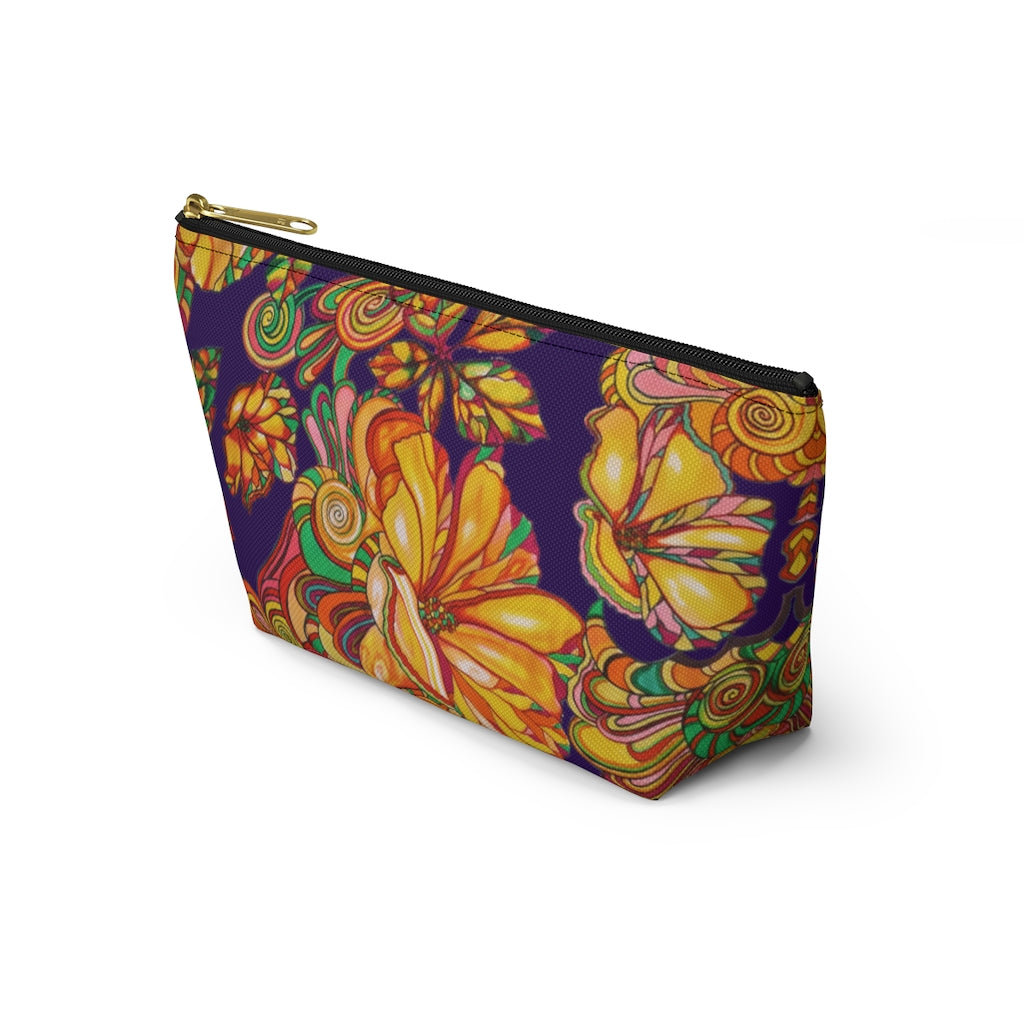 Violet Artsy Floral Accessory Pouch