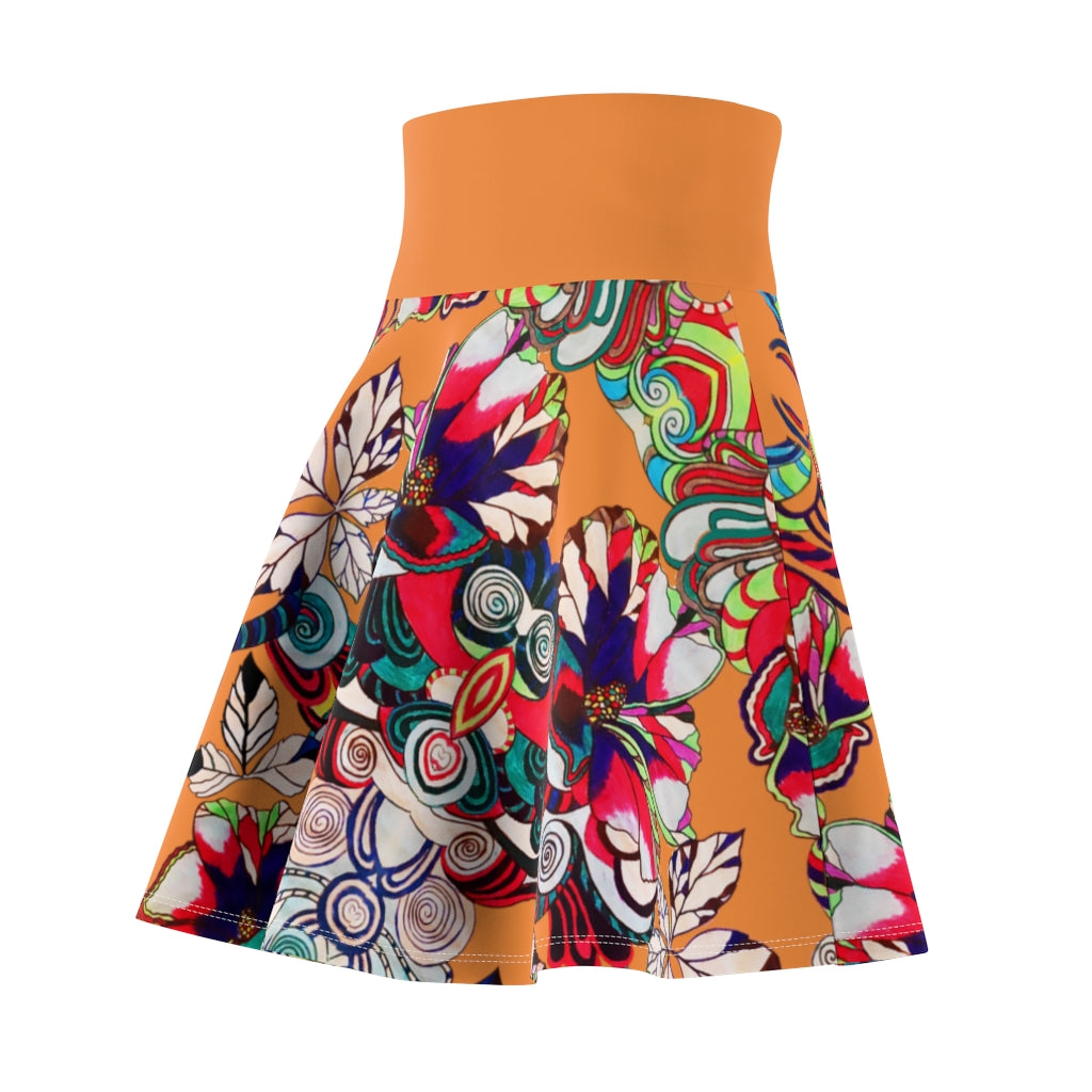 Graphic Floral Peach Skater Skirt