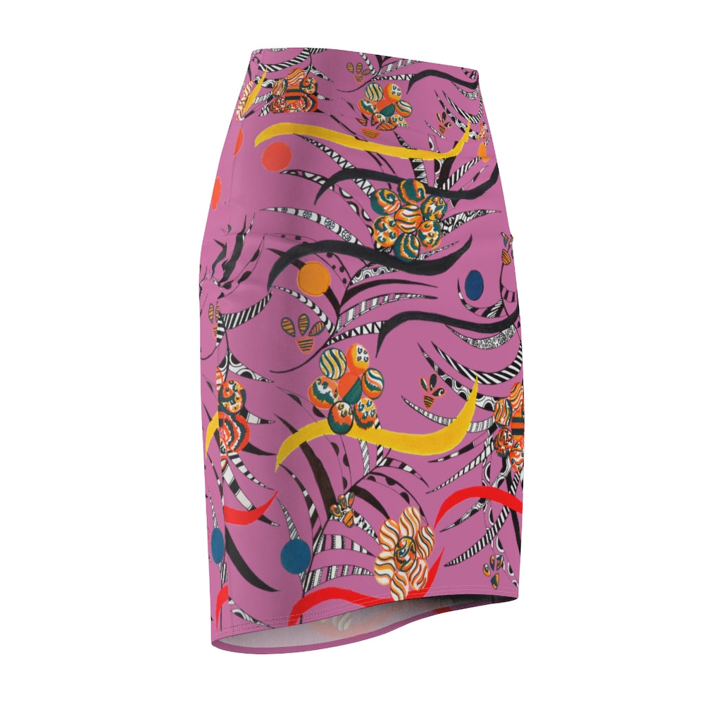 mauve floral & animal print pencil skirt