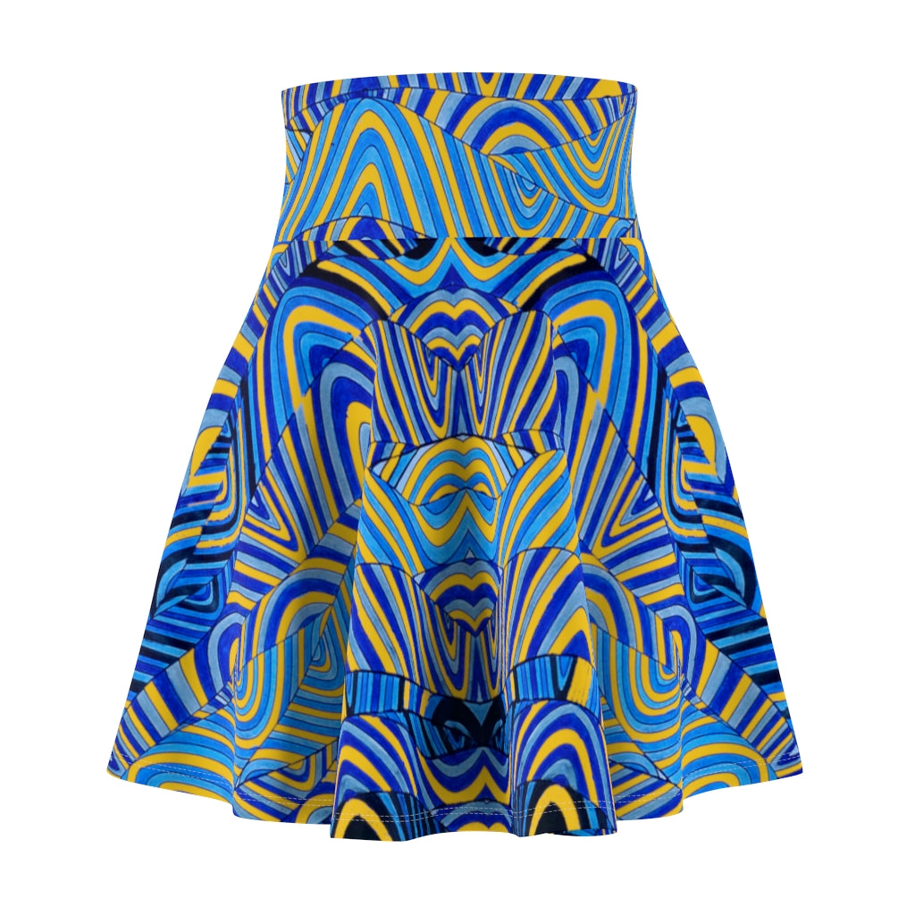 yellow & blue psychedelic print skater skirt