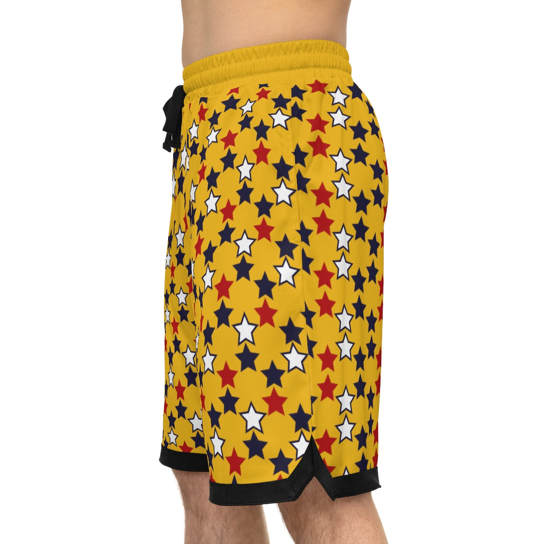 yellow star print basketball shorts for men