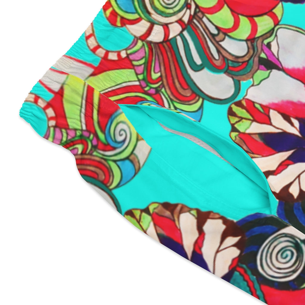 Cyan Graphic Floral Pop Men's Swimming Trunks