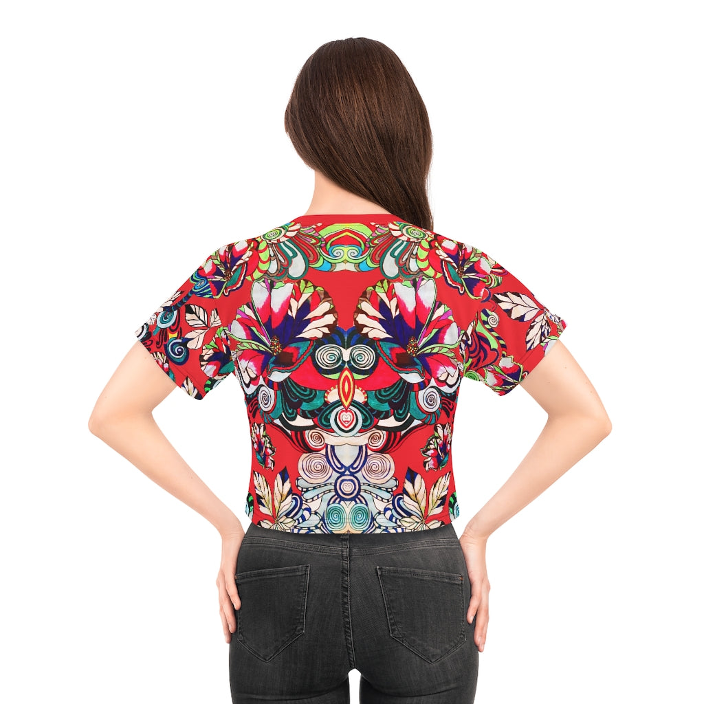 Red Artsy Floral Pop AOP Crop Tee