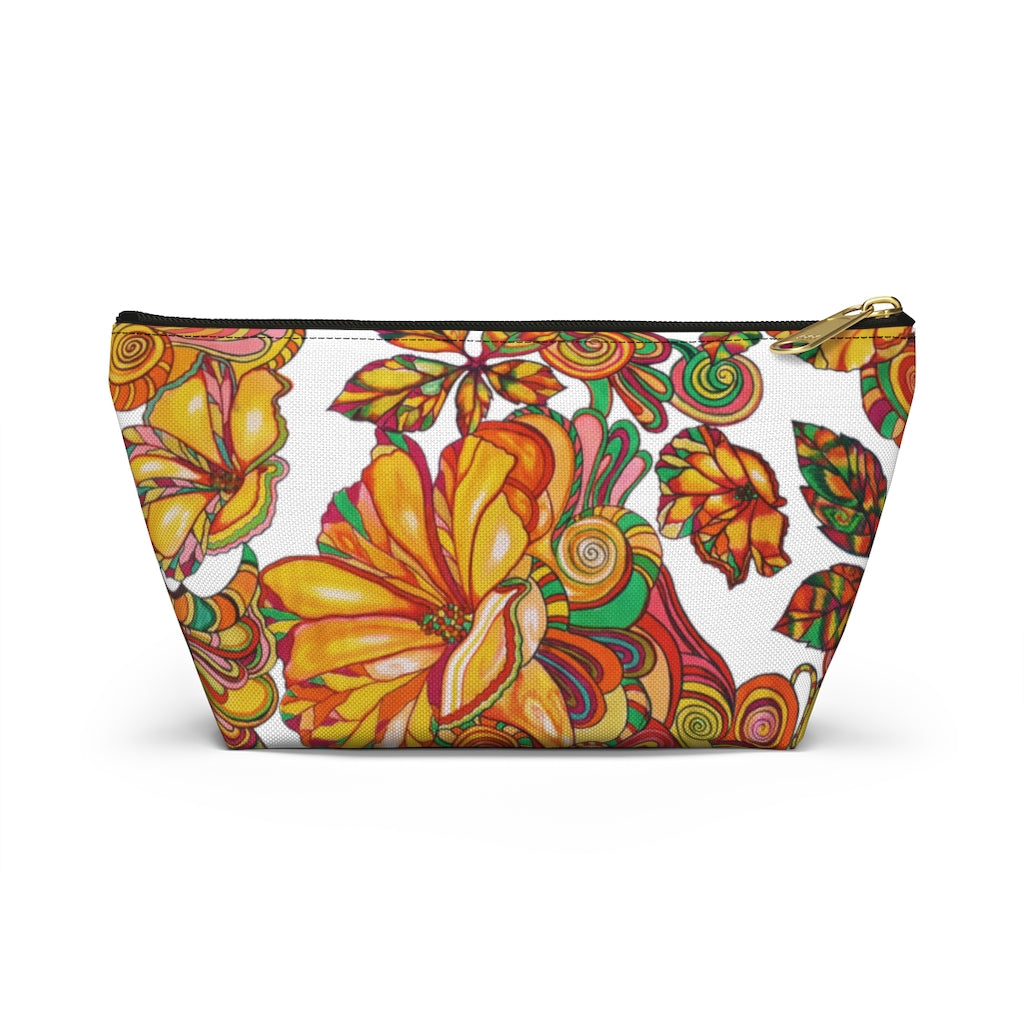 White Artsy Floral Accessory Pouch