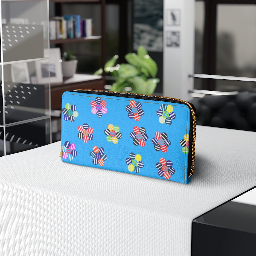 aqua floral print clutch wallet