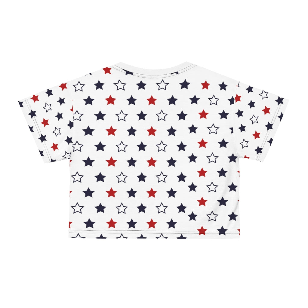 white star printed crop t-shirt for women