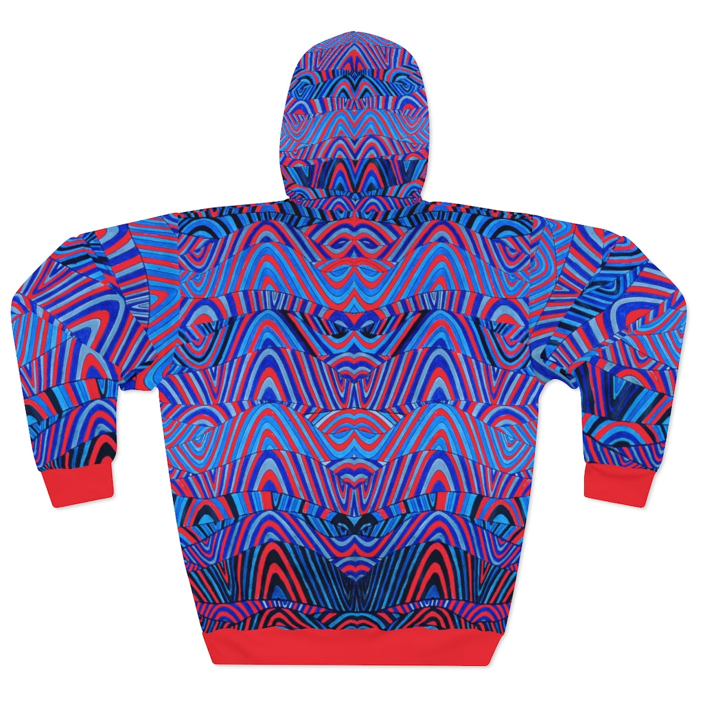 red & blue psychedelic print unisex pullover hoodie