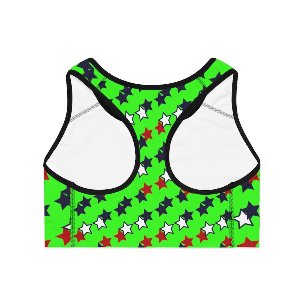 Neon Green Star Print (AOP) Sports Bra