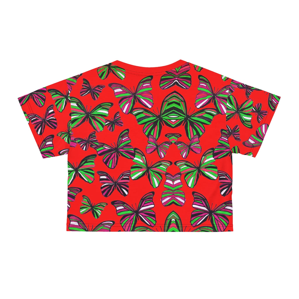 Red Butterfly AOP Crop Tee