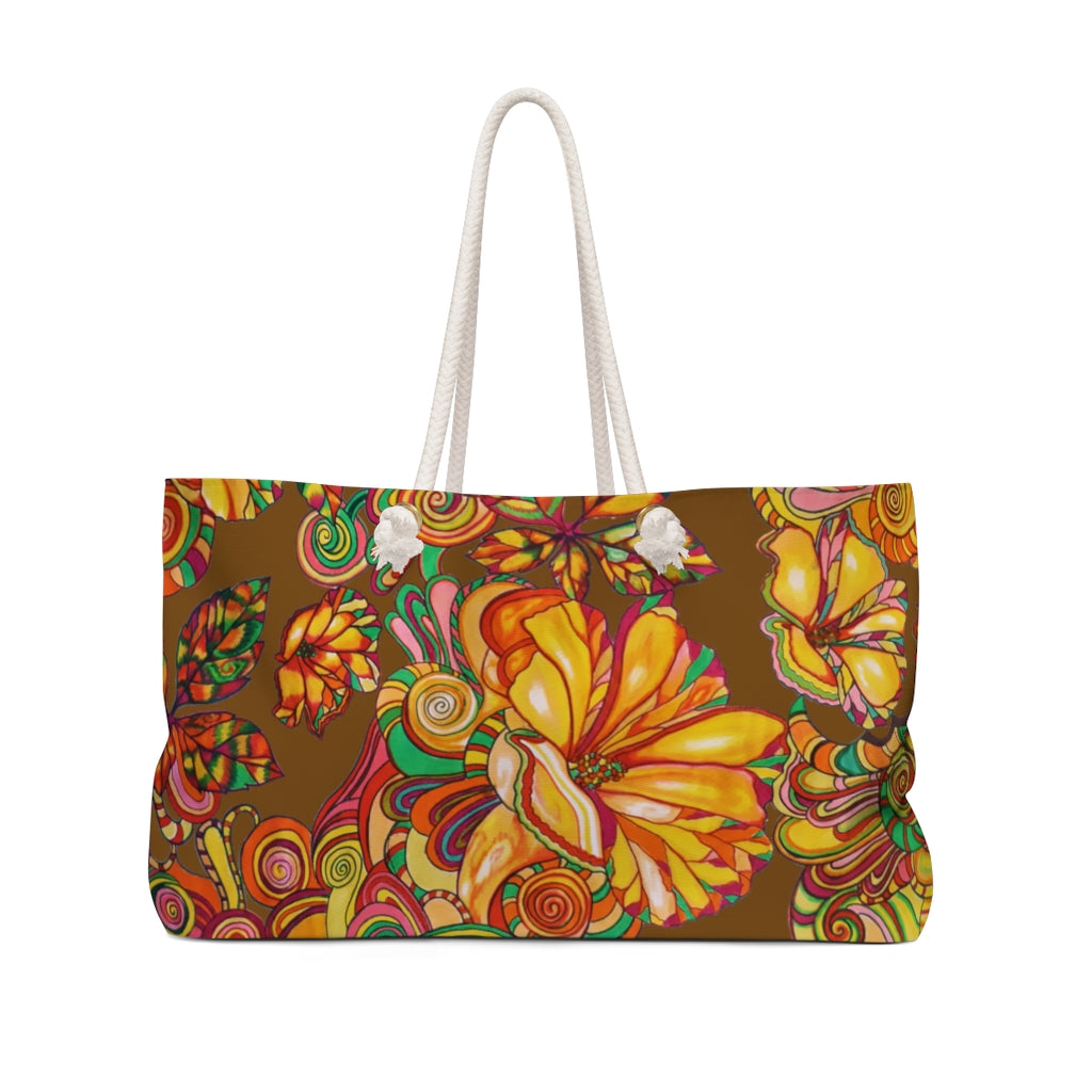 Artsy Floral Brown Weekender Tote Bag