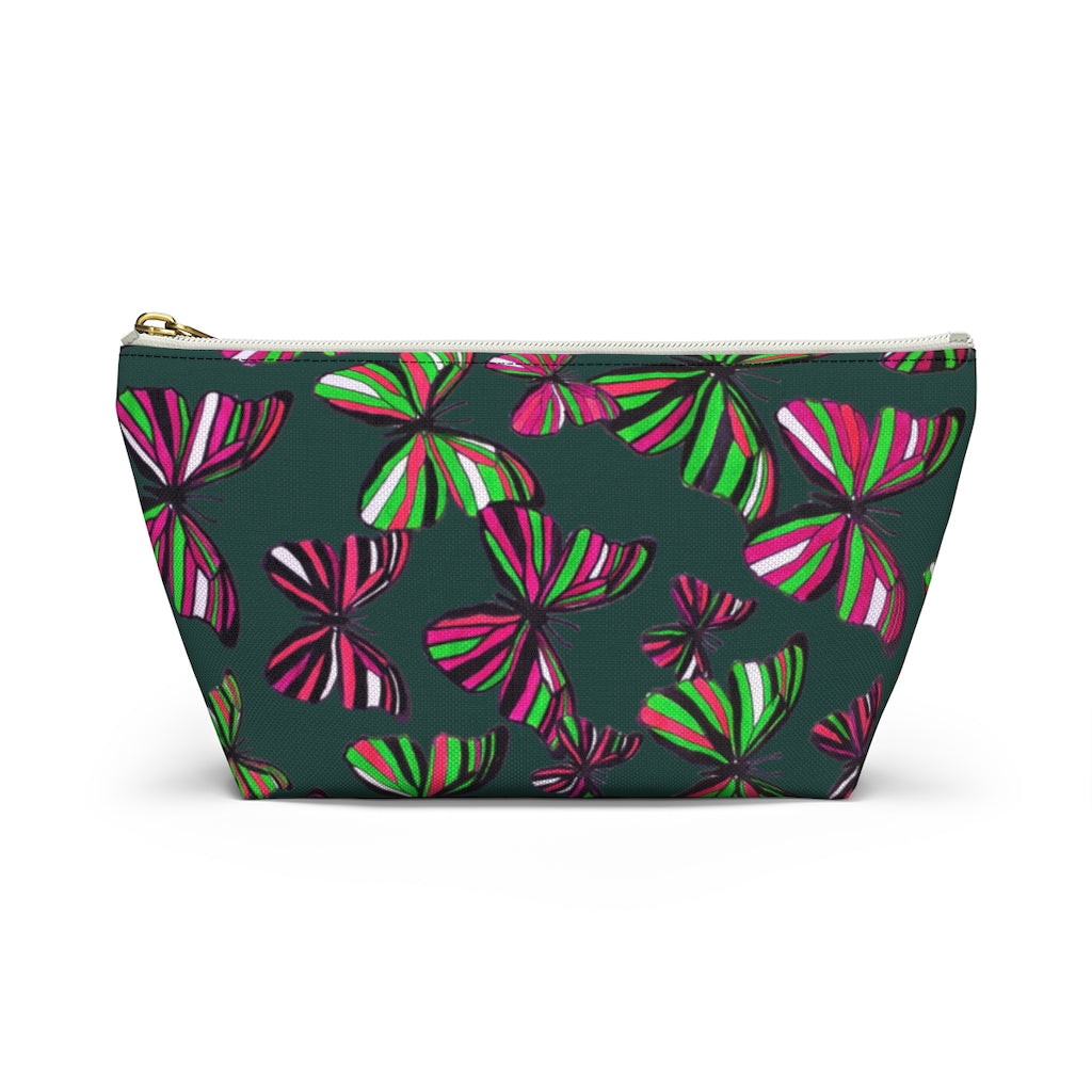 Butterflies Dark Green Accessory Pouch