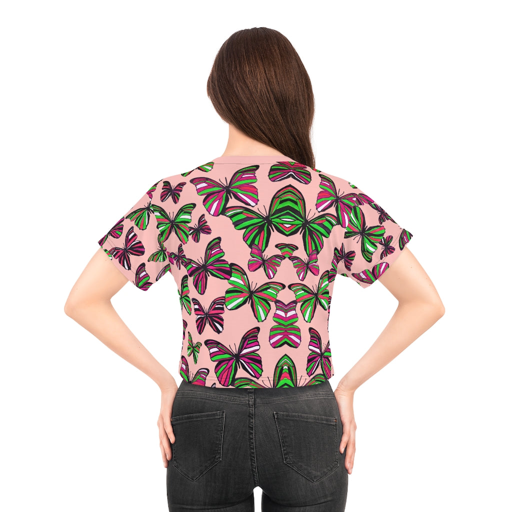 blush butterfly print crop t-shirt