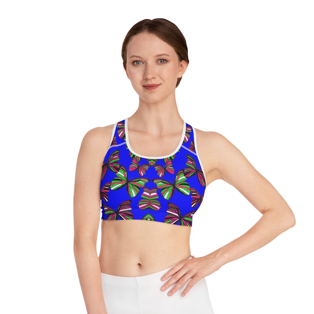 Electric Blue Butterfly (AOP) Sports Bra