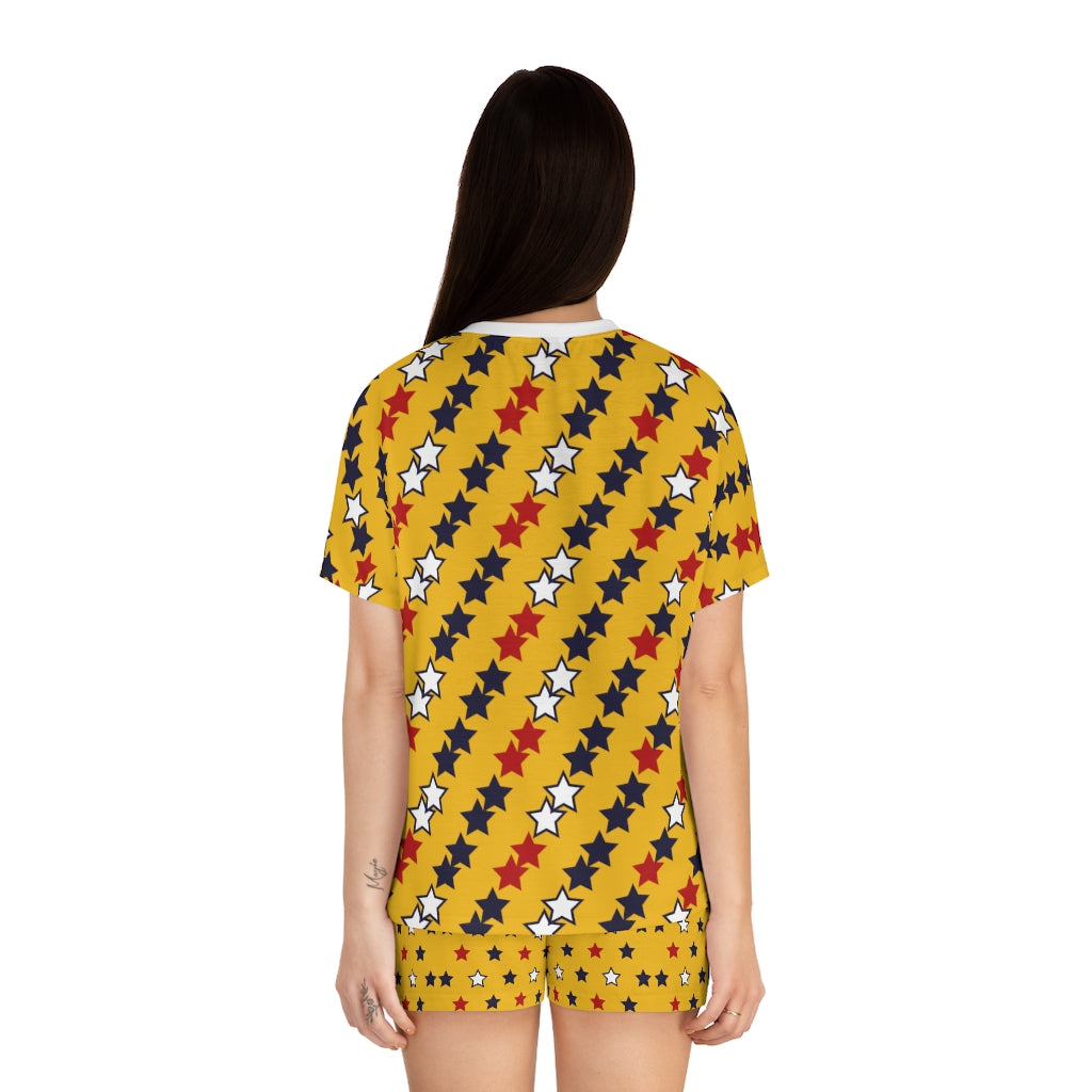 Yellow Star Print Short Pajama Set (AOP)