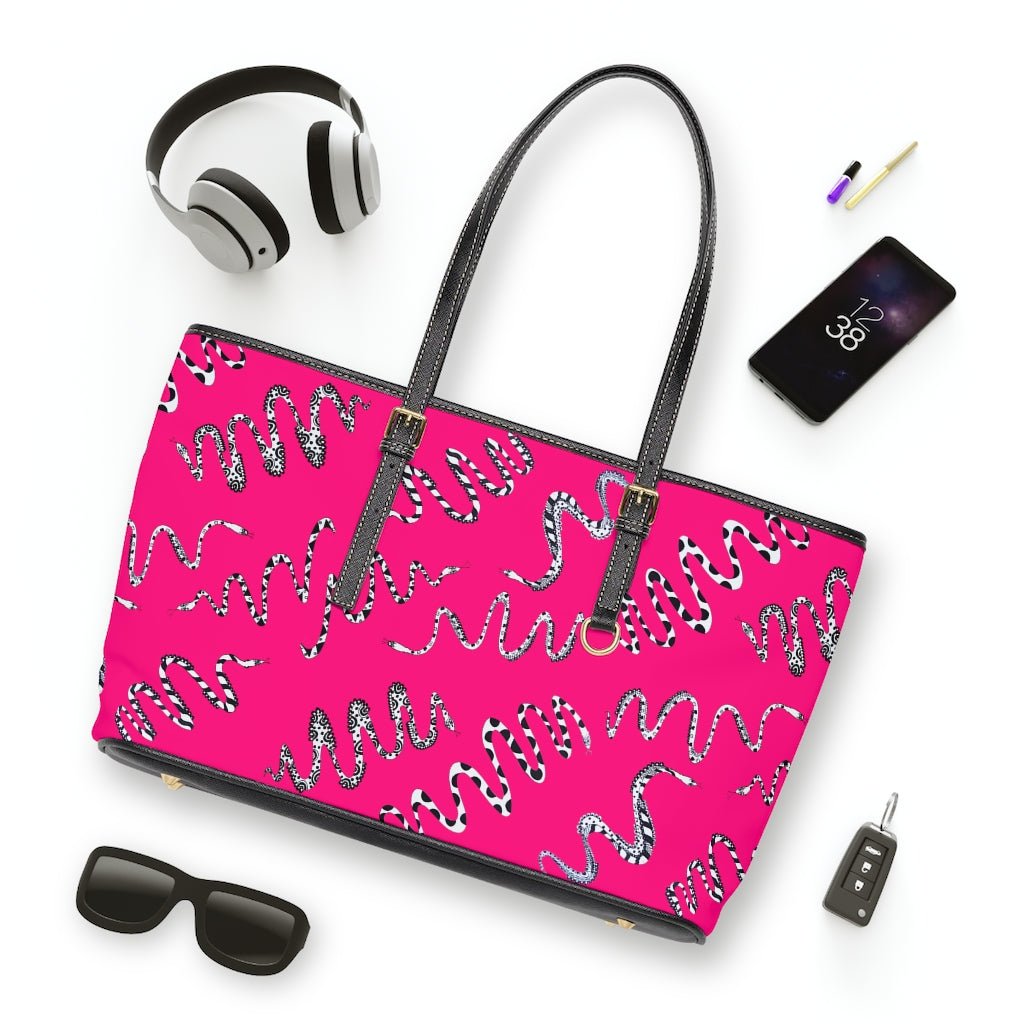 Hot Pink Snake Den PU Leather Shoulder Bag