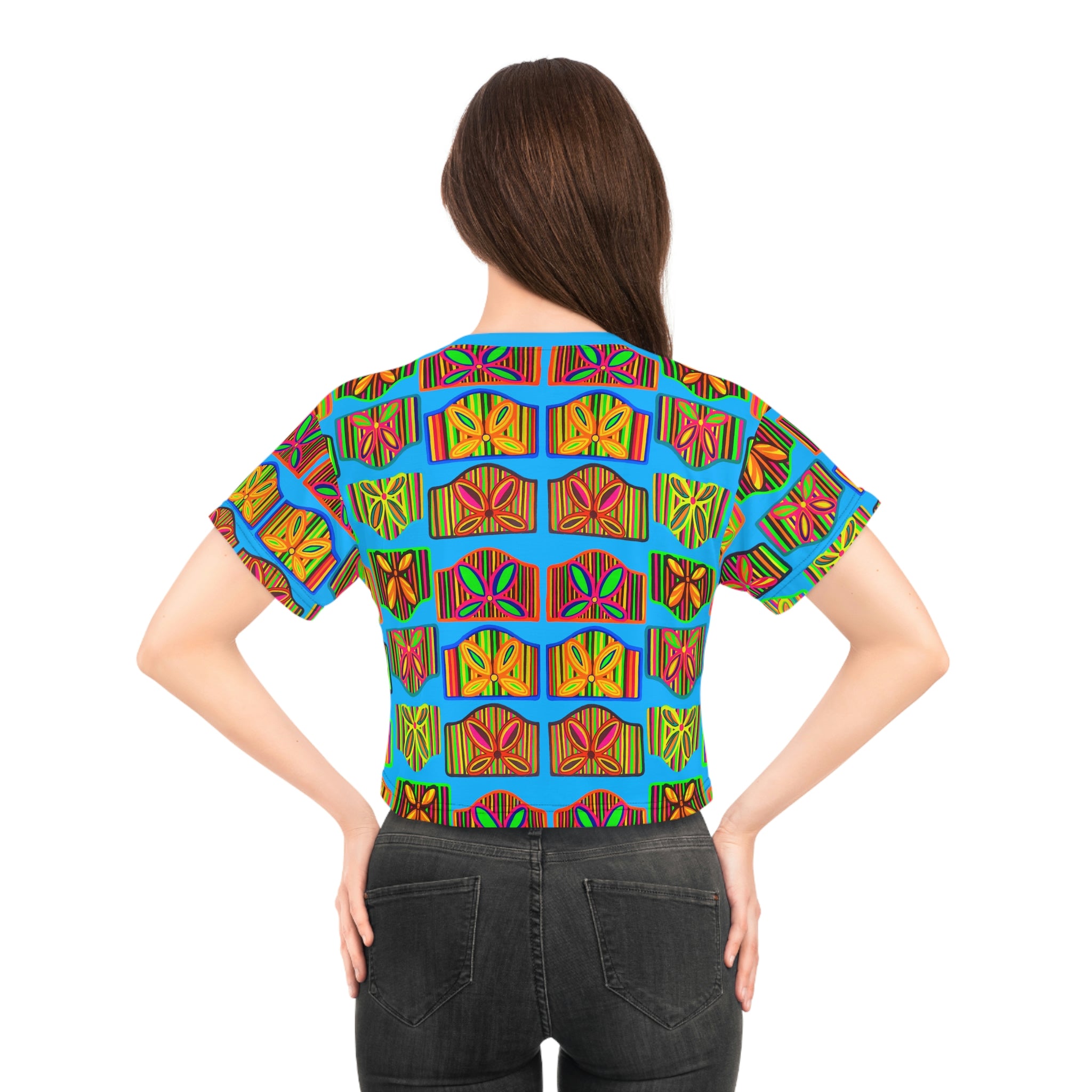 Aqua Deco Print AOP Crop Tee