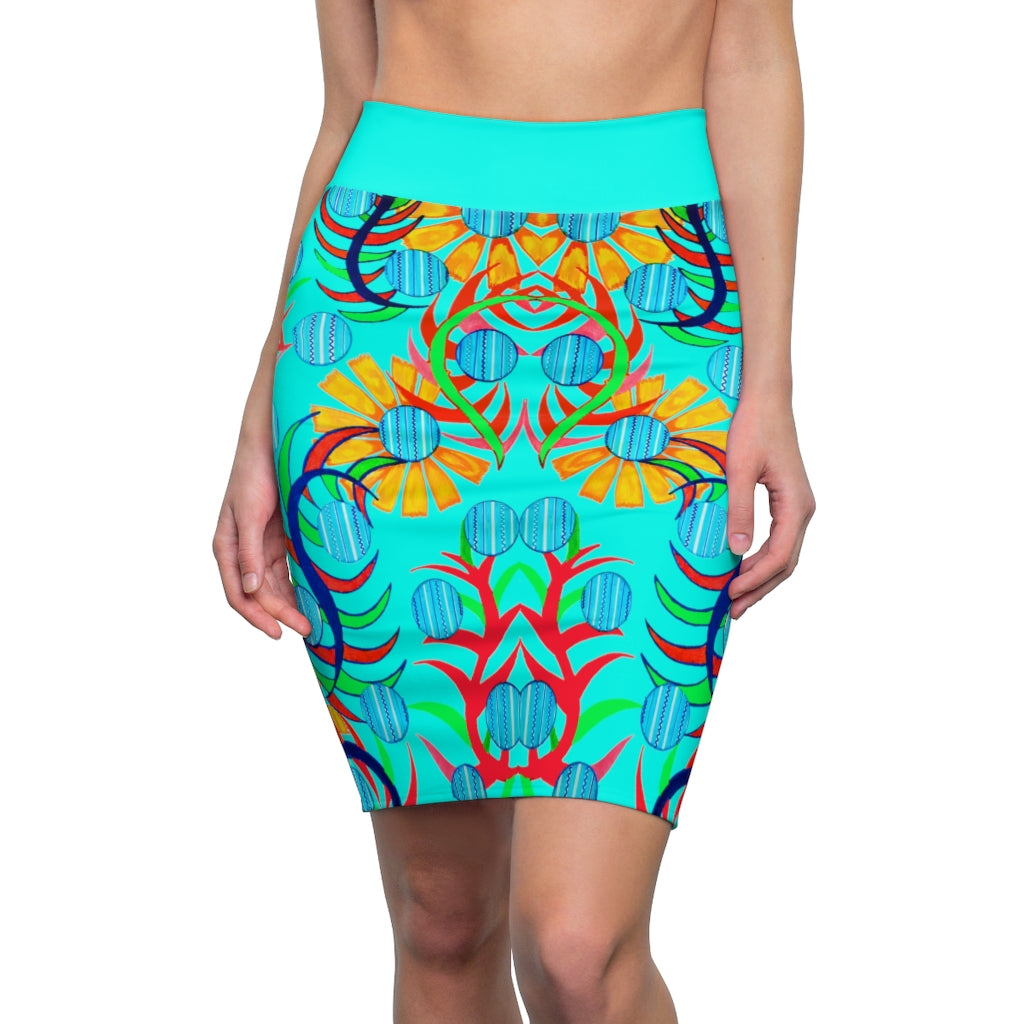 Sunflower Cyan Pencil Skirt