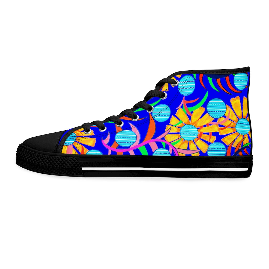 Electric Blue Sunflower Women's High Top Sneakers