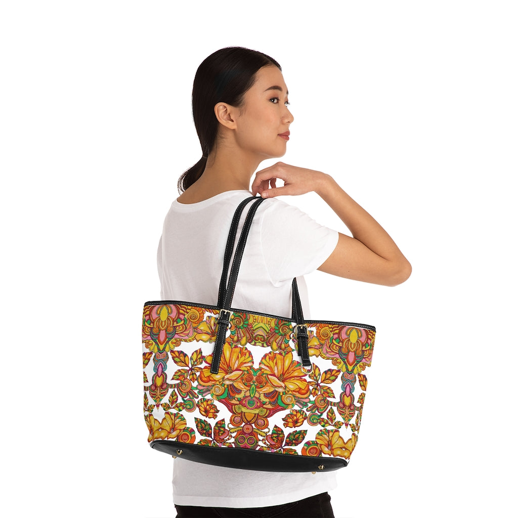 White Artsy Floral PU Leather Shoulder Bag