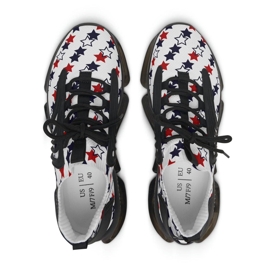 white women's star print mesh knit sneakers 