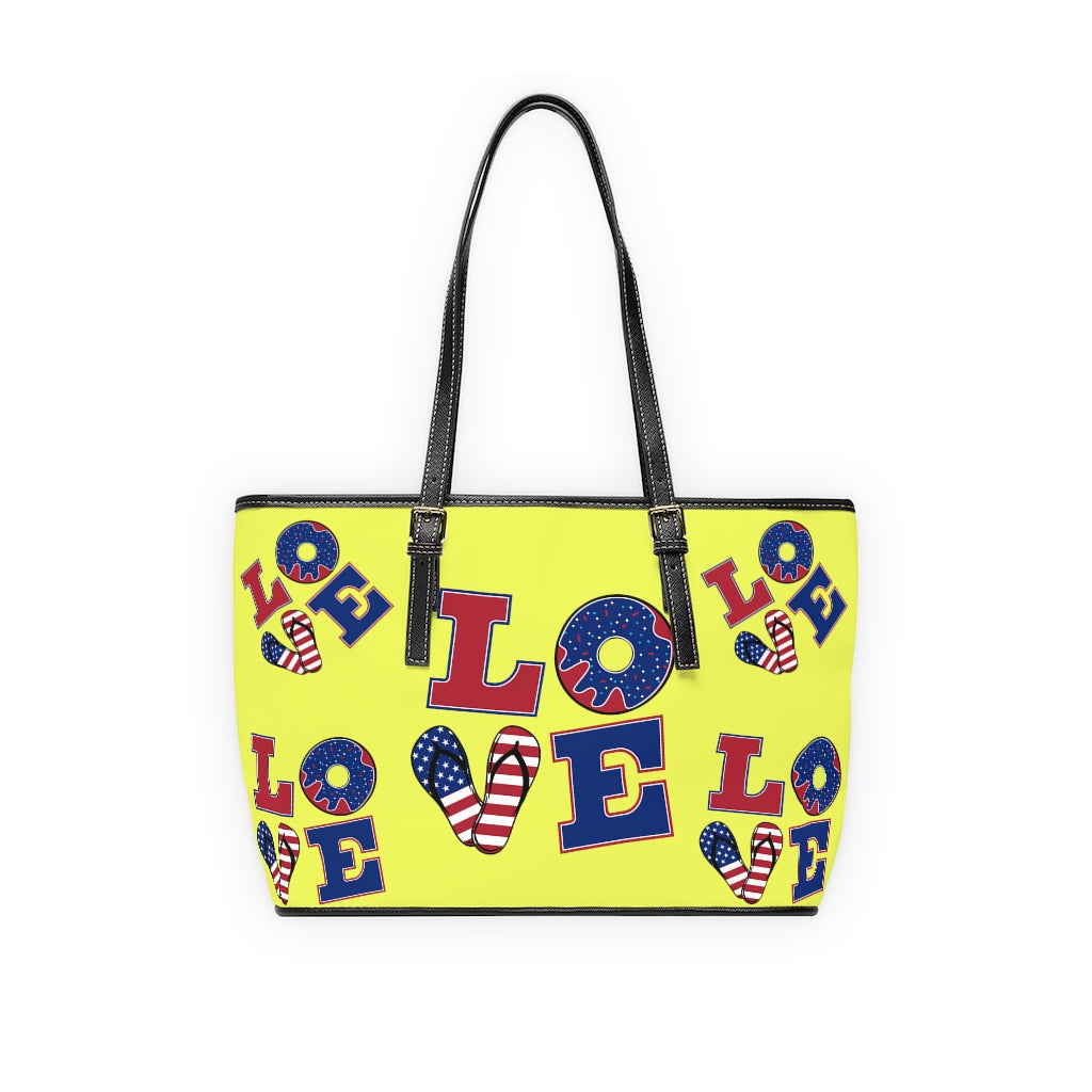 canary yellow love america print tote