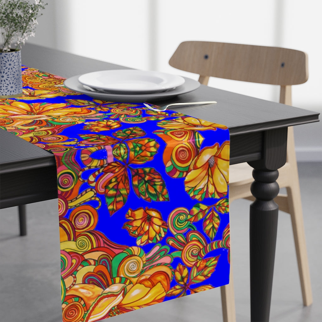 Artsy Floral Electric Blue Table Runner