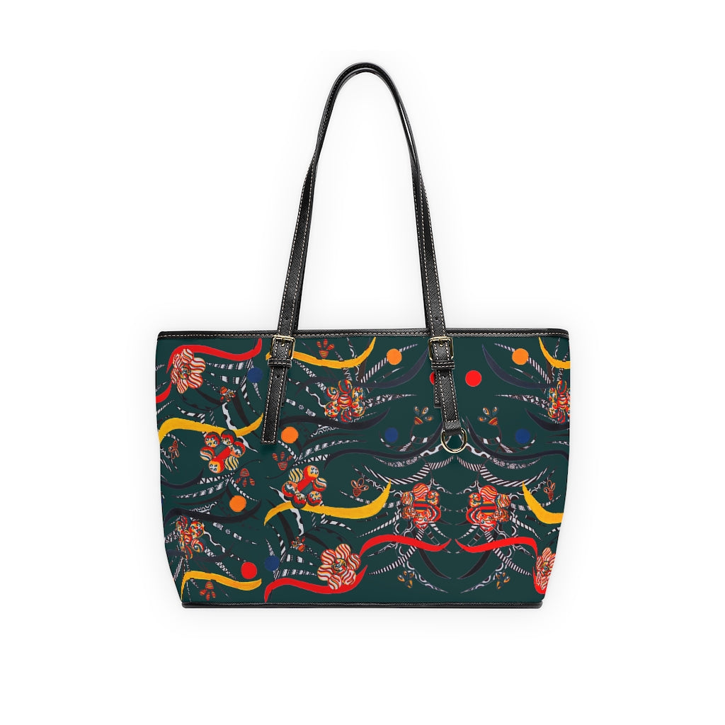 bottle green animal & jungle print tote bag