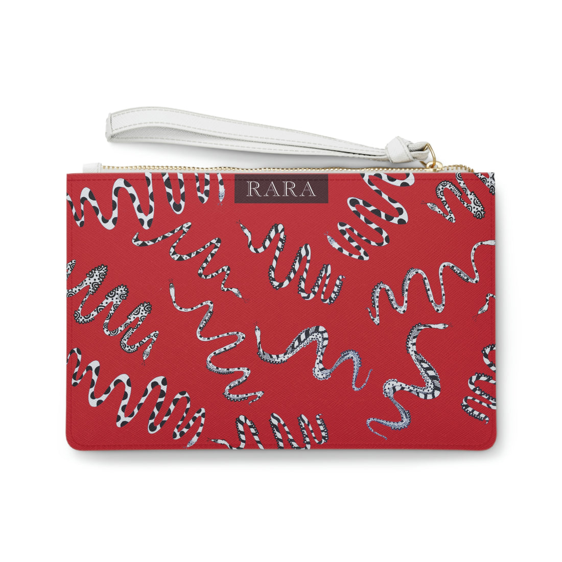 deep red snake print clutch bag