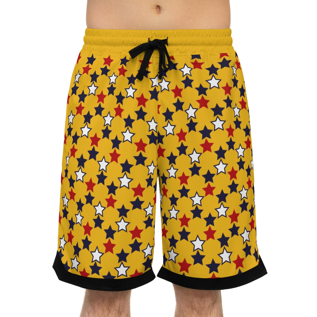 yellow star print basketball shorts for men