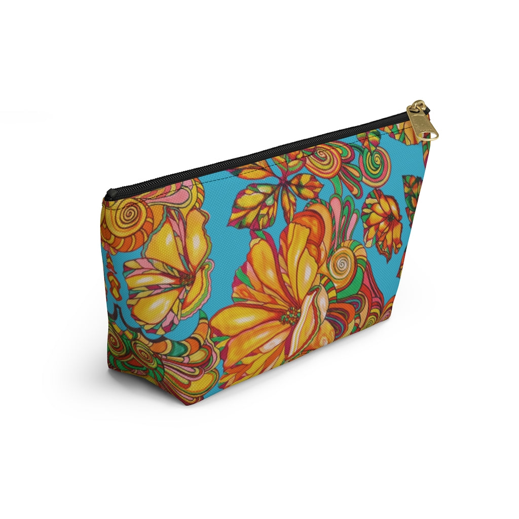 Aqua Artsy Floral Accessory Pouch