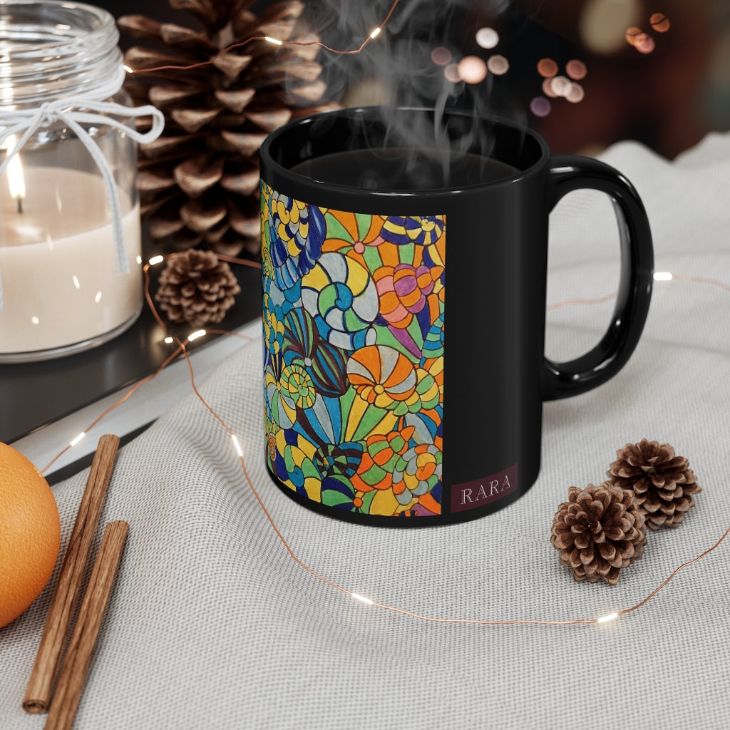 Vivid Ocean Blues Black mug 11oz