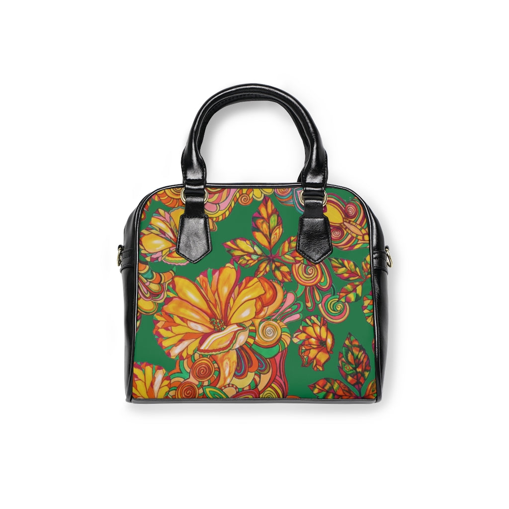 green floral print handbag