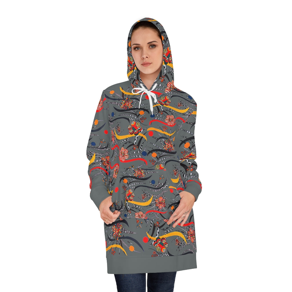 ash grey animal & floral print hoodie dress 