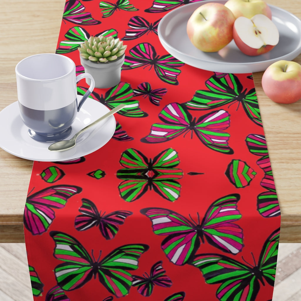 Butterflies Red Table Runner