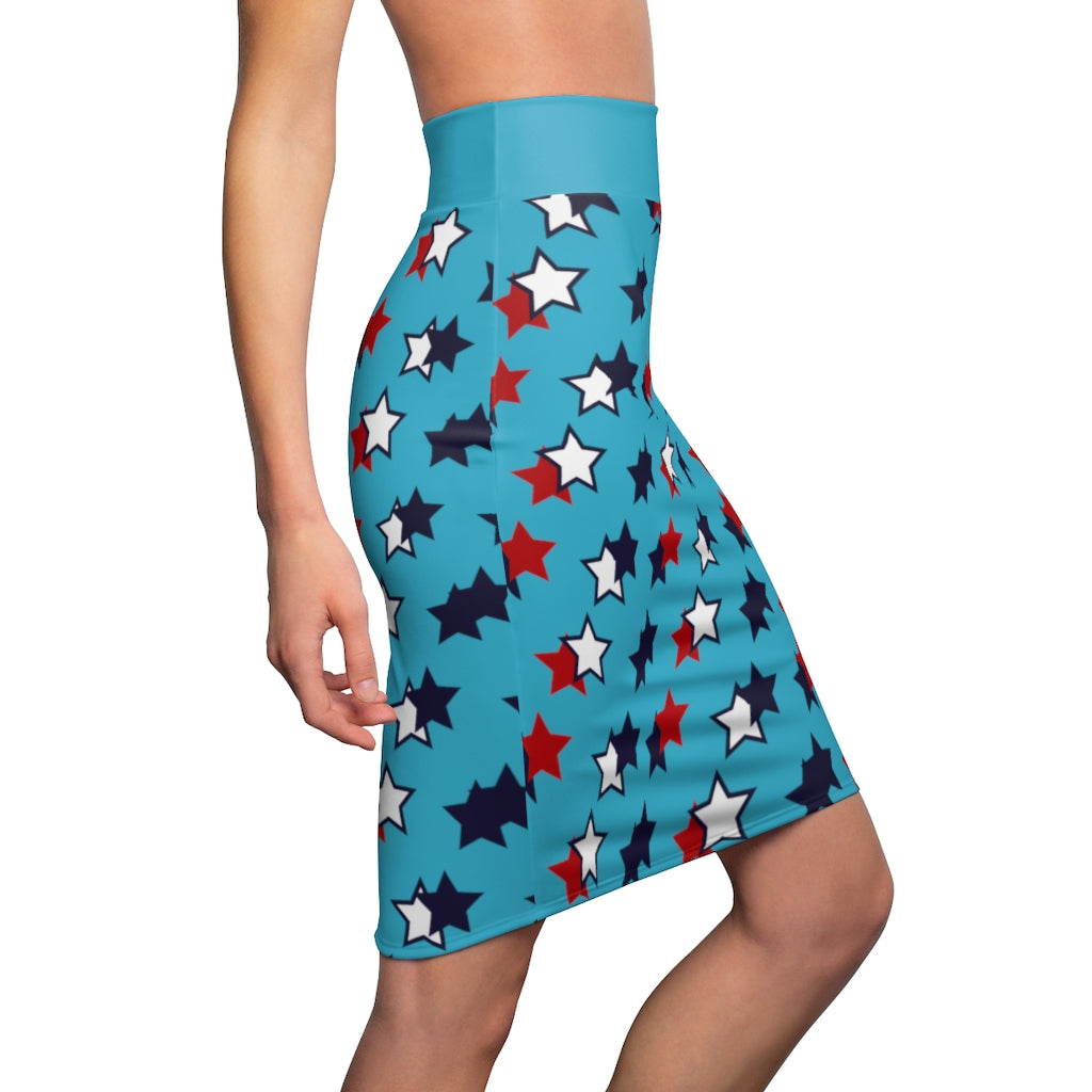 AOP Starry Aqua Pencil Skirt