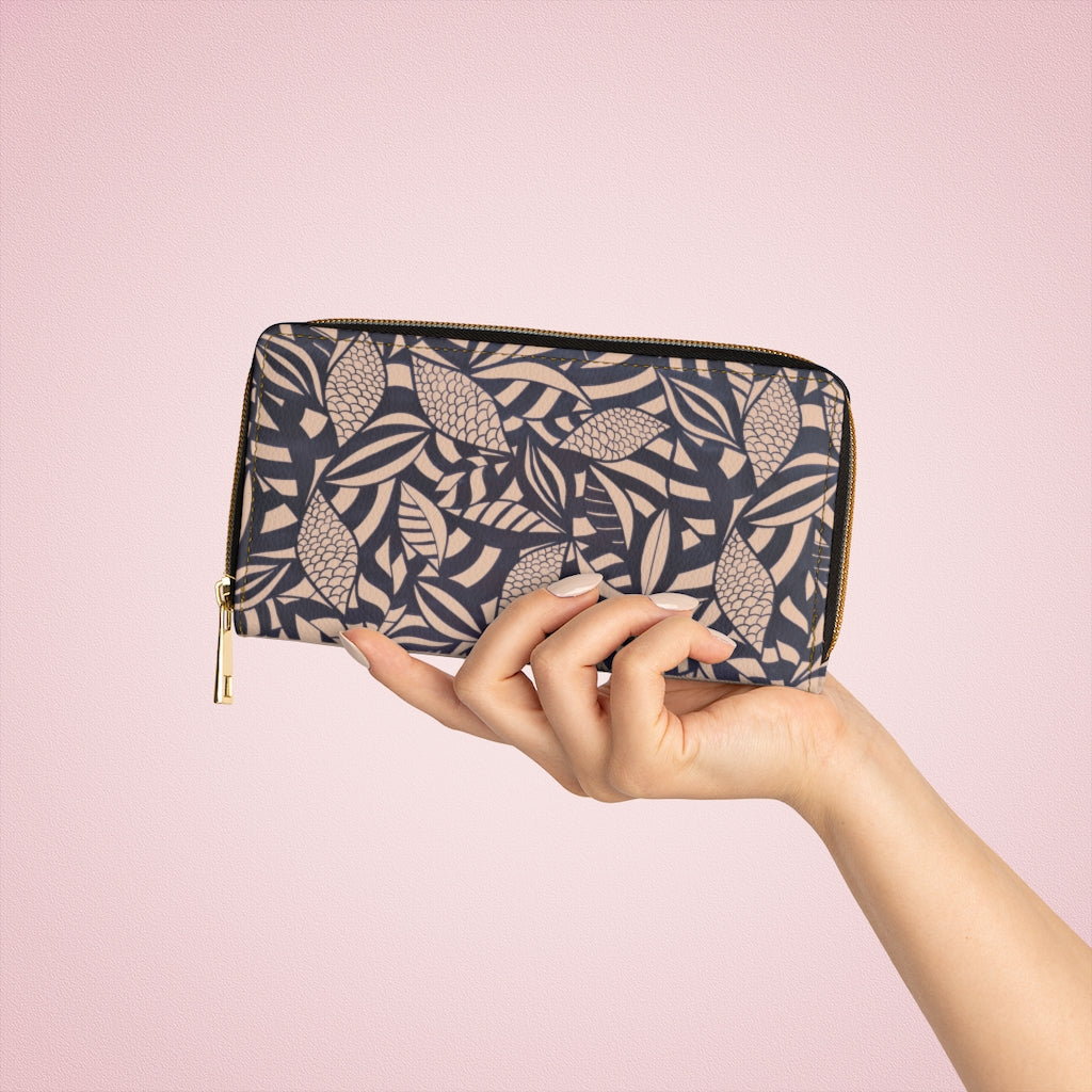 nude tropical print clutch wallet