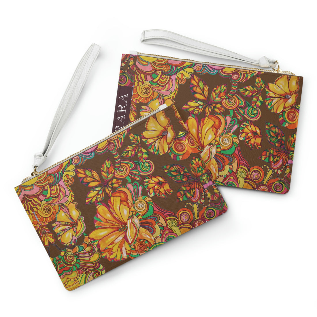 brown floral print clutch bag