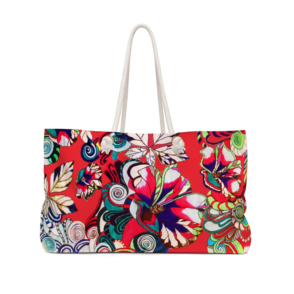 Artsy Floral Pop Red Weekender Bag