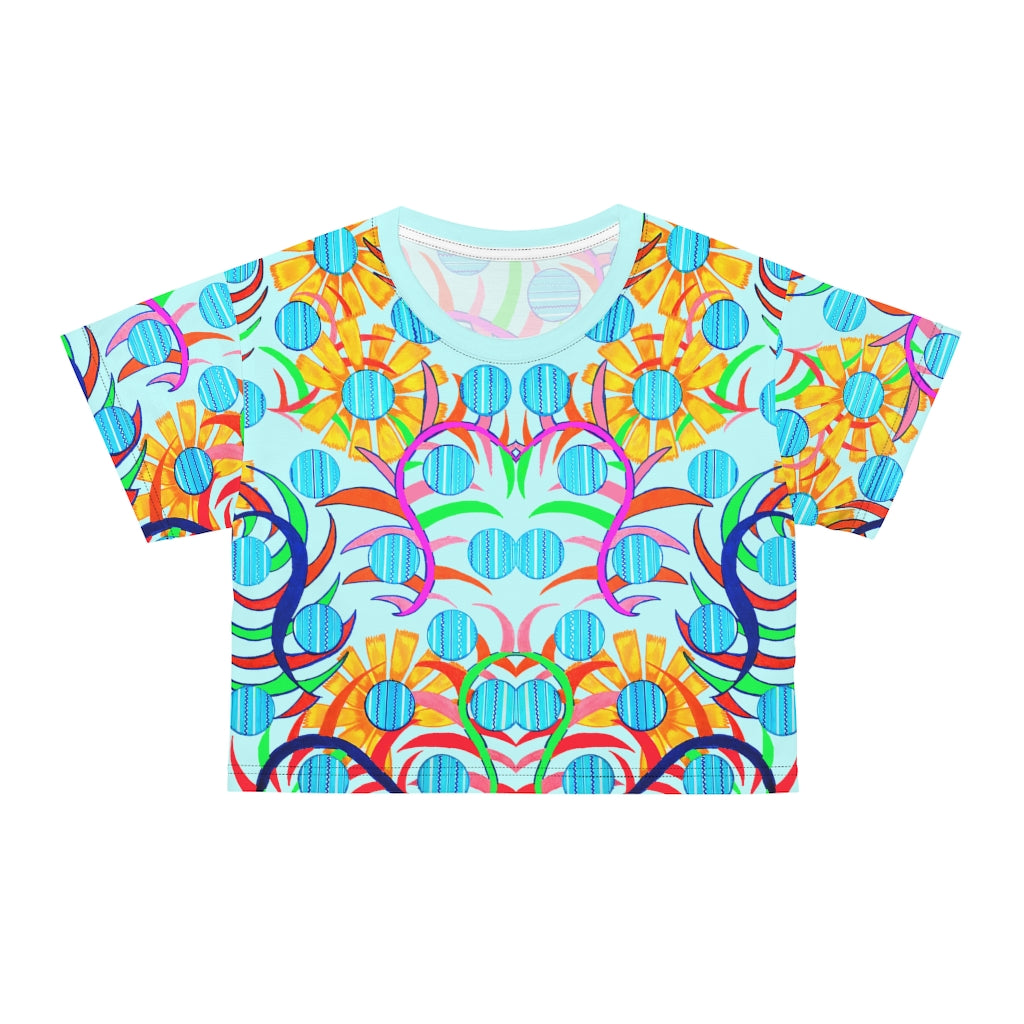 sky blue sunflower crop t-shirt