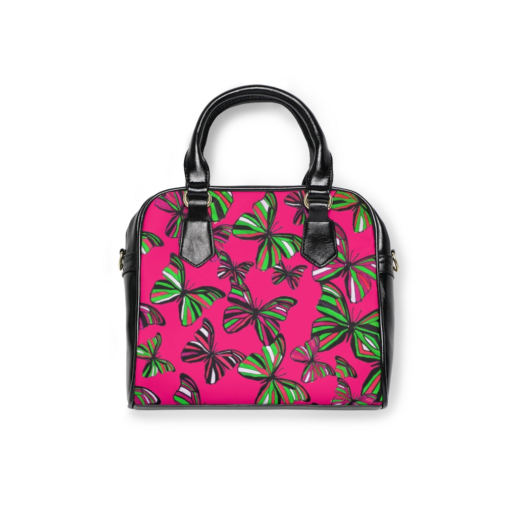 hot pink butterfly print handbag