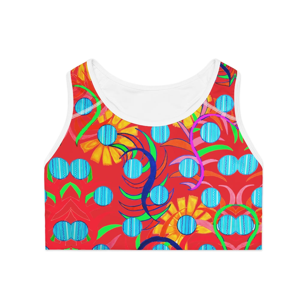 scarlet sunflower print sports bra