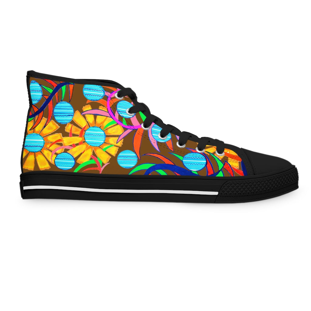 Brown Sunflower Women's High Top Sneakers