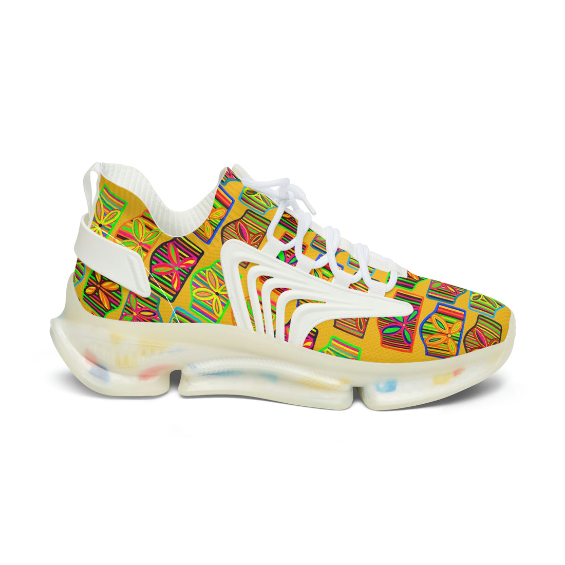 Yellow Deco Print OTT Women's Mesh Knit Sneakers