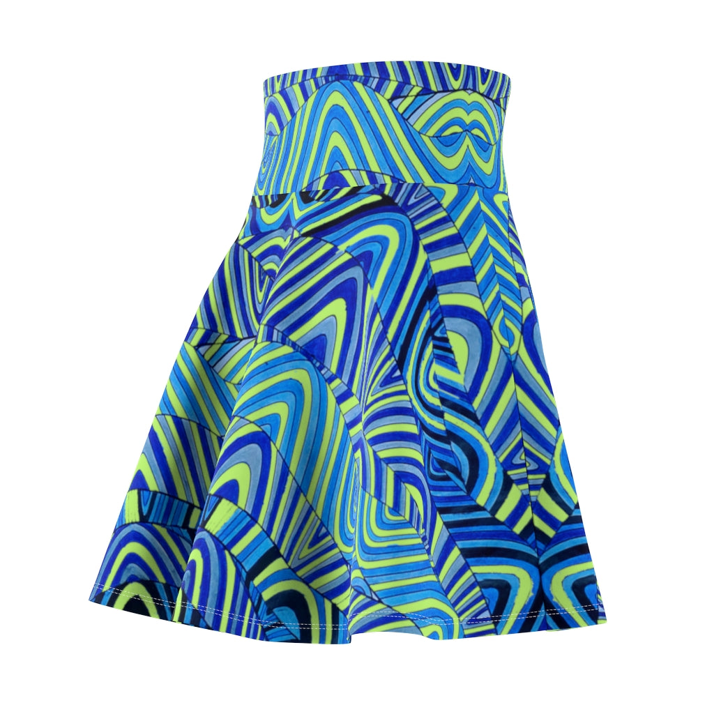 lime & blue psychedelic print skater skirt