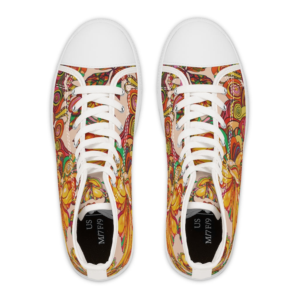 nude floral print canvas high top sneakers for women