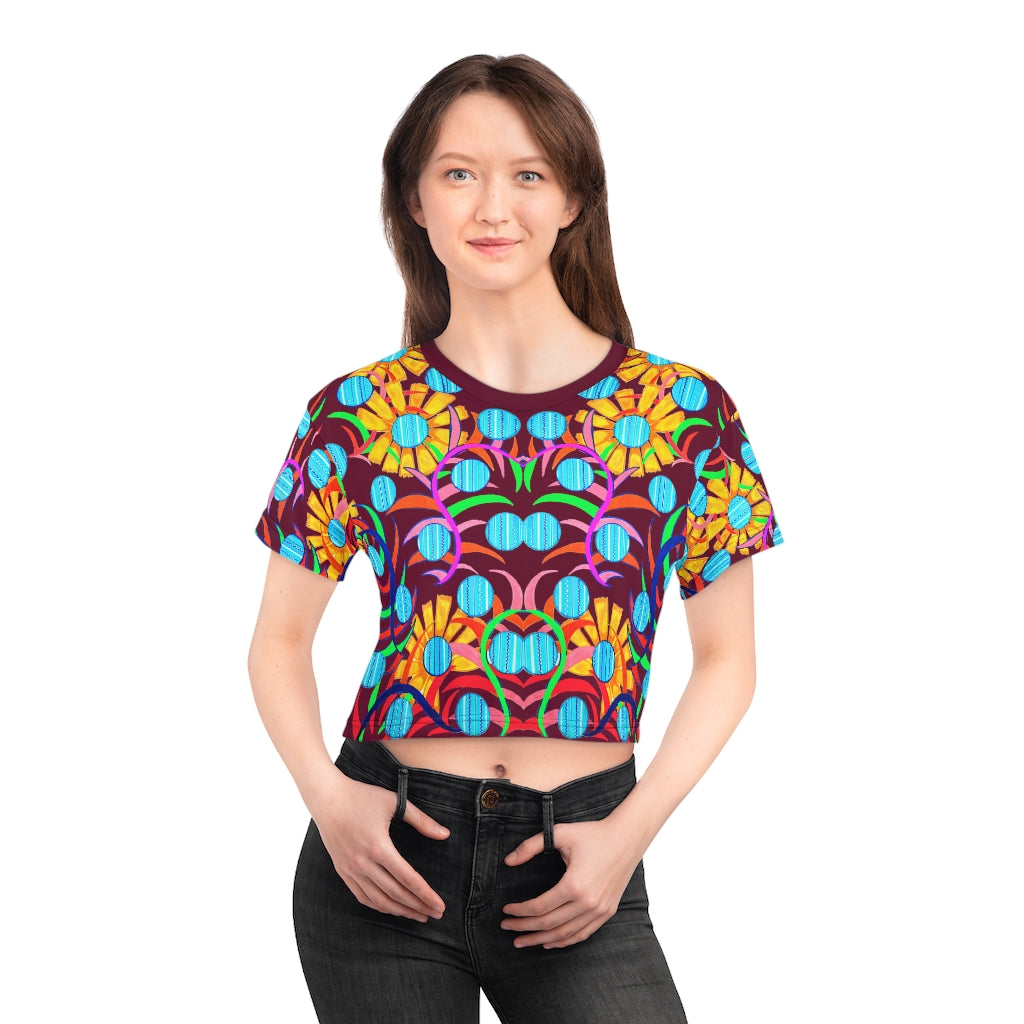 Marsala Sunflower AOP Crop Tee