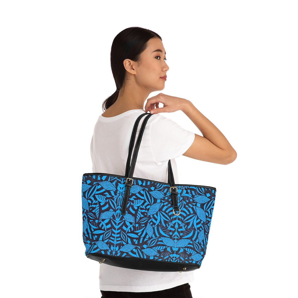 aqua tropical print tote